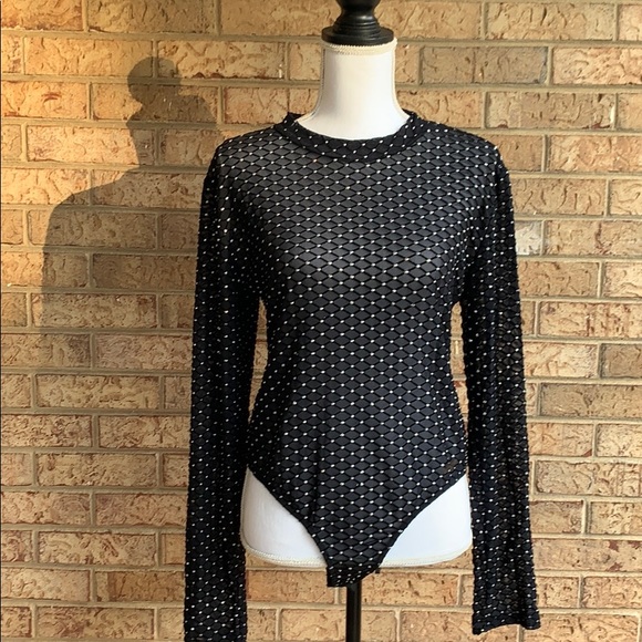 Plus Black Sheer silver sparkly bodysuit. - Picture 1 of 5